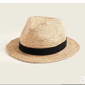 J. Crew Black Ribbon Trim Packable Raffia Straw Beach Sun Hat
